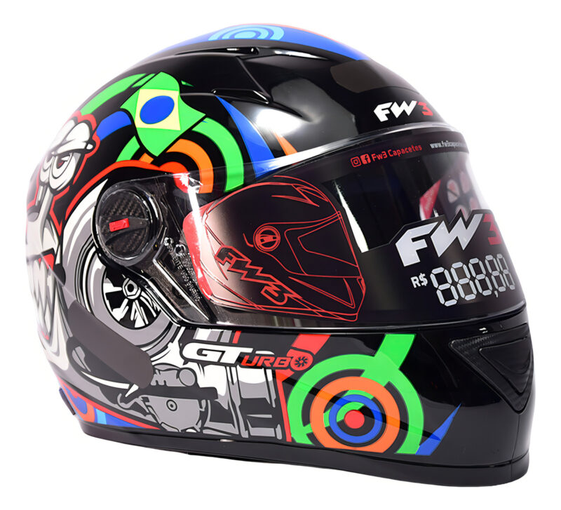 Capacete Integral FW3 GT Turbo Preto Brilhante - Imagem 2