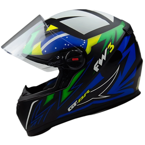 Capacete Fechado FW3 GTN BRASIL Viseira Cristal Preto Brilhante
